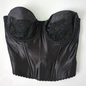 Vintage 90s Women's Black Corset Satin Shiny Bustier Top 36C Madonna Lace Bra